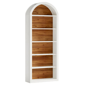 English Elm Display Cabinet Wall Mounted 5 Tier Glass Door Shelving for Collectibles Matte Black White T3971P449777