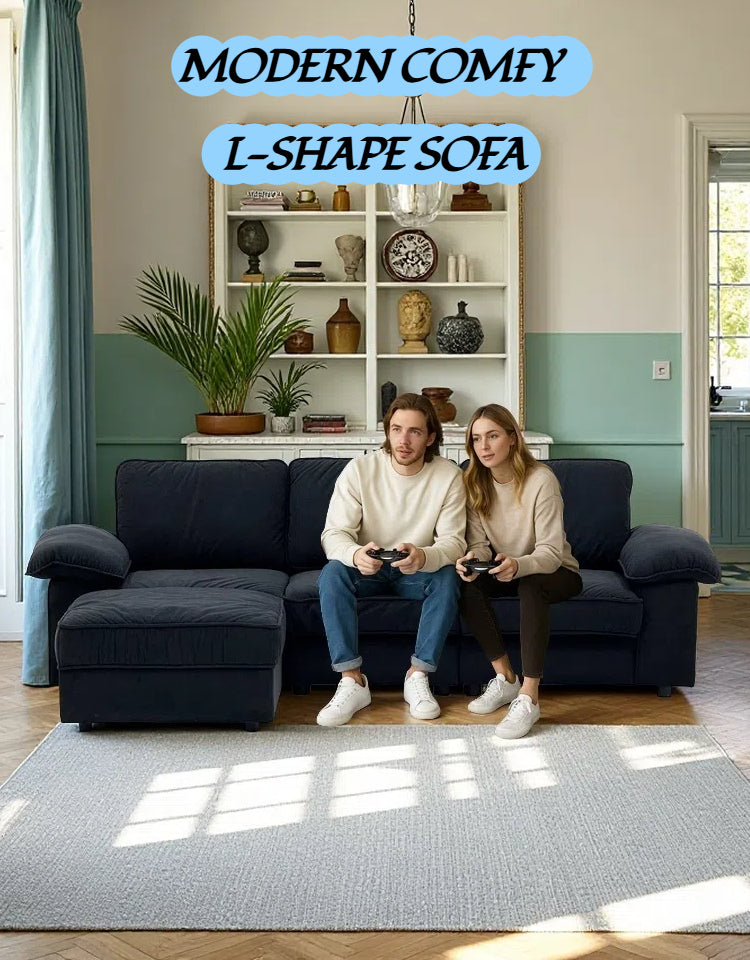 English Elm Fx-P20M-3S0-Bk Modern L-Shaped Sectional Sofa With Storage, Deep Cushions & Space-Saving Design W576S00234