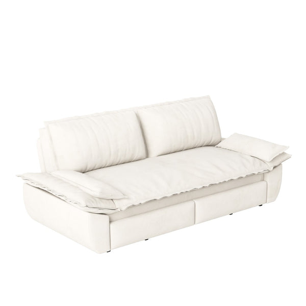 English Elm 73.2" Queen Sleeper Sofa Convertible Corduroy Loveseat for Guest Room or Living Space Beige+White W1885S00328