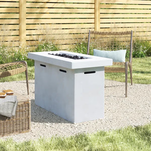 English Elm 25" Fiber Reinforced Concrete Propane Outdoor Fire Pit Table with Hidden Tank Storage and Cover, Stylish Lava Rocks, Push-Button Flame Control, Durable Patio Centerpiece Natural+White B120P205007