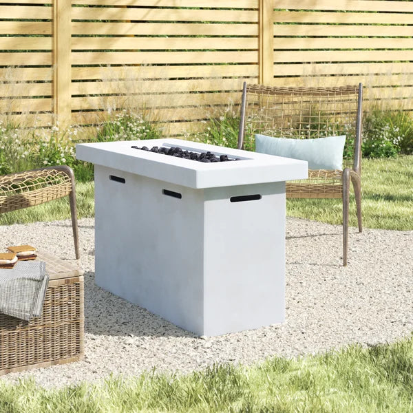 English Elm 25" Fiber Reinforced Concrete Propane Outdoor Fire Pit Table with Hidden Tank Storage and Cover, Stylish Lava Rocks, Push-Button Flame Control, Durable Patio Centerpiece Natural+White B120P205007
