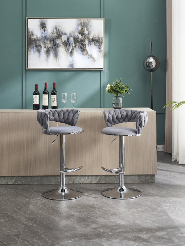 English Elm Set of 2 Velvet Bar Stools with Chrome Base Swivel Height Adjustment Plush Cushion Modern Comfort Grey W1249P247730