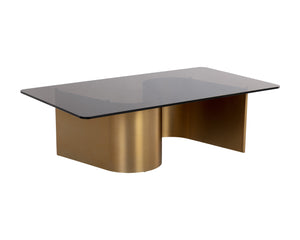 Sunpan Whisper Coffee Table - Elegant Brown Tea Tempered Glass Top with Gold Stainless Steel Base Design