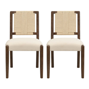 English Elm Christopher Knight Home® - Upholstered dining chair with woven rope backrest set of 2 - elegant curved weave, sturdy rubberwood frame and easy assembly Beige,Walnut N771P361494T