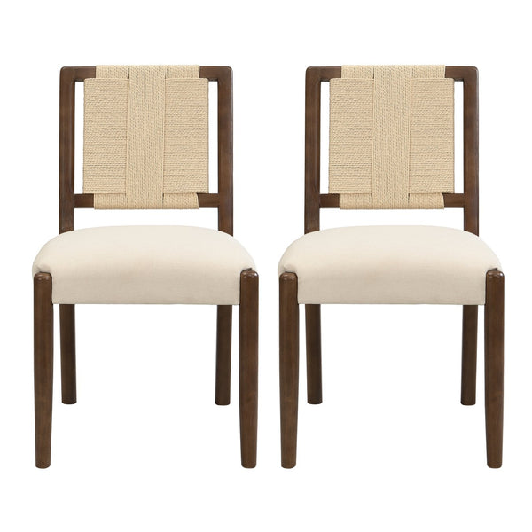 English Elm Christopher Knight Home® - Upholstered dining chair with woven rope backrest set of 2 - elegant curved weave, sturdy rubberwood frame and easy assembly Beige,Walnut N771P361494T