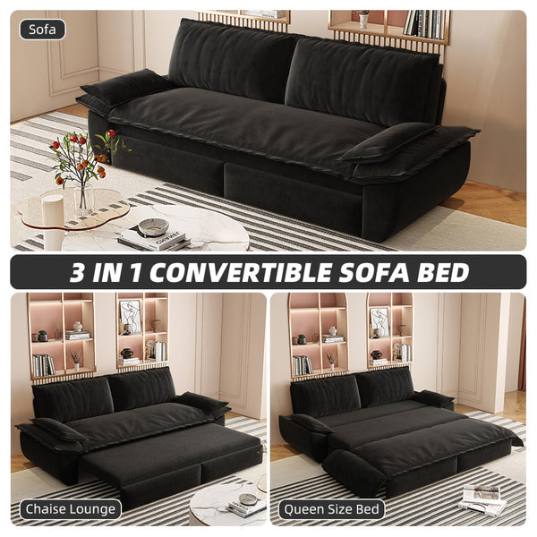 English Elm 73.2" Queen Sleeper Sofa Convertible Corduroy Loveseat for Guest Room or Living Space Black W1885S00228