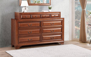 English Elm LaVita Solid Hardwood 10-Drawer Dresser with Jewelry Drawers, Durable Oak Finish, Spacious Storage Oak 42 L x 69 W x 20 H B078108496