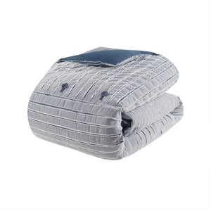 JLA Home Madison Park Signature - Oversized Cotton Clipped Jacquard Comforter Set with Removable Duvet Insert, Euro Shams, Pillows, Farmhouse Chic 96 L x 110 W x 1.5H MPS10-538