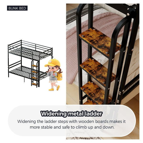 English Elm Bunk Bed Twin Over Heavy Duty Iron Frame with Guardrail for Teens and Adults W3752P464299