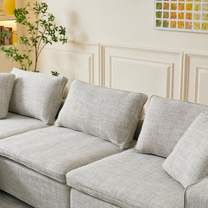 English Elm Cloud Couch Modular 4 Seater Sofa with Washable Linen and Pocket Spring Cushions Beige W1765S00141