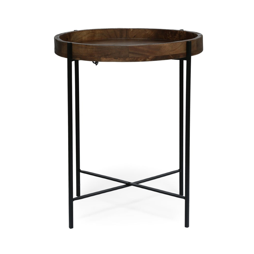 English Elm Round Mango Wood Tray Top End Table with Foldable Iron Legs for Living Room 68815.00