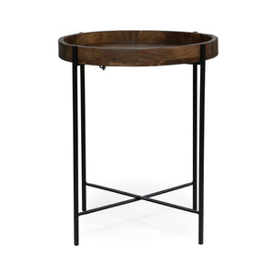 English Elm Round Mango Wood Tray Top End Table with Foldable Iron Legs for Living Room 68815.00