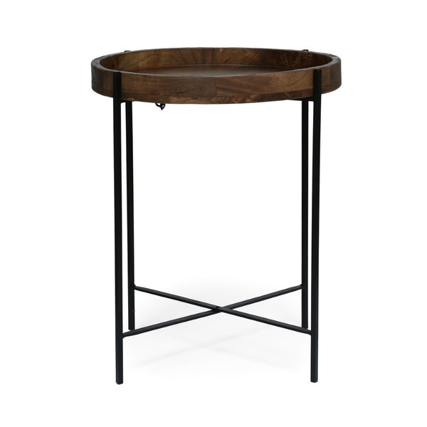 English Elm Round Mango Wood Tray Top End Table with Foldable Iron Legs for Living Room 68815.00