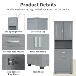 English Elm Tall Bathroom Cabinet with Tilt-Out Laundry Hamper, Adjustable Shelves, Anti-Tip Design & Large Storage Grey WF323481AAE