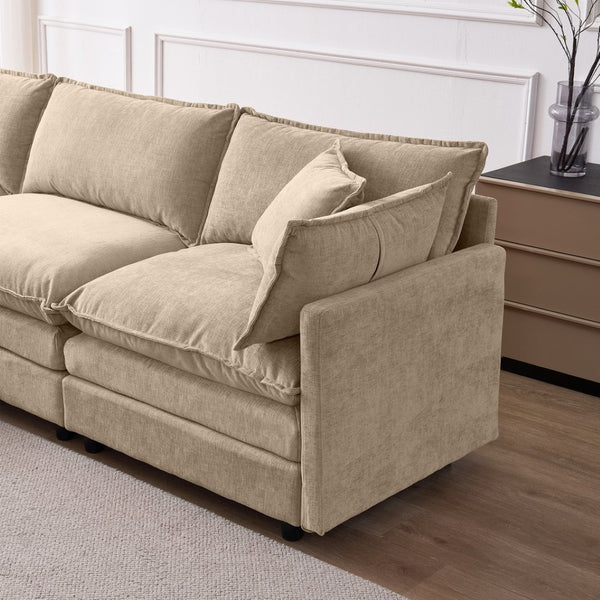 English Elm 105" L-shaped Chenille Sectional with Ottoman Pocket Spring Living Room Sofa Coffee W1097S00227