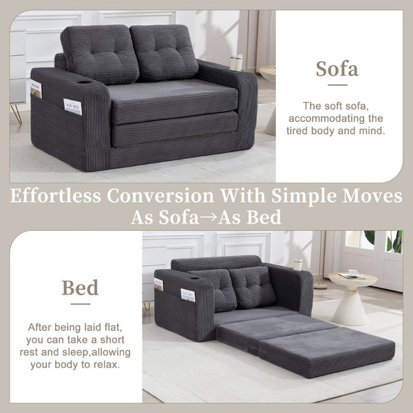 English Elm Convertible Floor Sofa Bed with Memory Foam and Ribbed Corduroy for Small Spaces Gray W395P438027