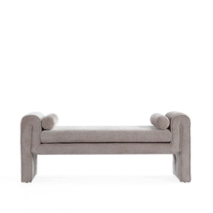 English Elm Modern Concord Chenille 59" Bench in Dove Greige — Kiln-Dried Pine, Plush Chenille, Bolster Pillows, Durable Finish B365P398217