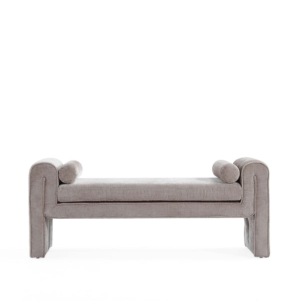 English Elm Modern Concord Chenille 59" Bench in Dove Greige — Kiln-Dried Pine, Plush Chenille, Bolster Pillows, Durable Finish B365P398217