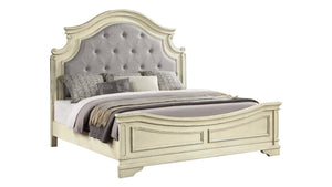 English Elm Traditional King Bed With Luxurious Button-Tufted Upholstery In Antique Beige For Timeless Elegance B009S01328-GIGA