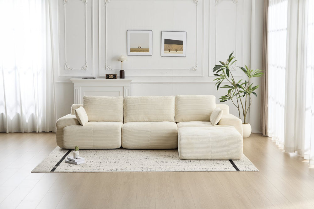 English Elm Modern Memory Foam Compressed Sofa — Pet-Friendly Corduroy Modular Sectional, Cloud-Like Comfort, No Assembly Beige W3723S00013