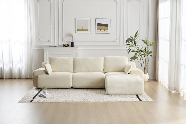 English Elm Modern Memory Foam Compressed Sofa — Pet-Friendly Corduroy Modular Sectional, Cloud-Like Comfort, No Assembly Beige W3723S00013
