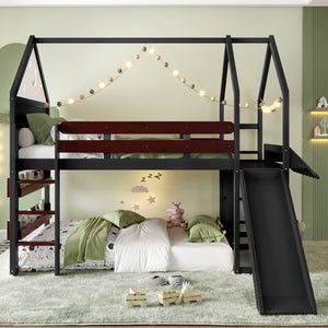 English Elm Full Size Pine Loft Bed House Frame with Slide Bookshelves and Moon Star Rails W1580S00314