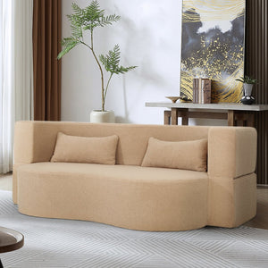 English Elm 2-in-1 Convertible Sofa Bed - Full Size Folding Loveseat with Plush Teddy Fabric, No Assembly Needed Apricot W3163P322892