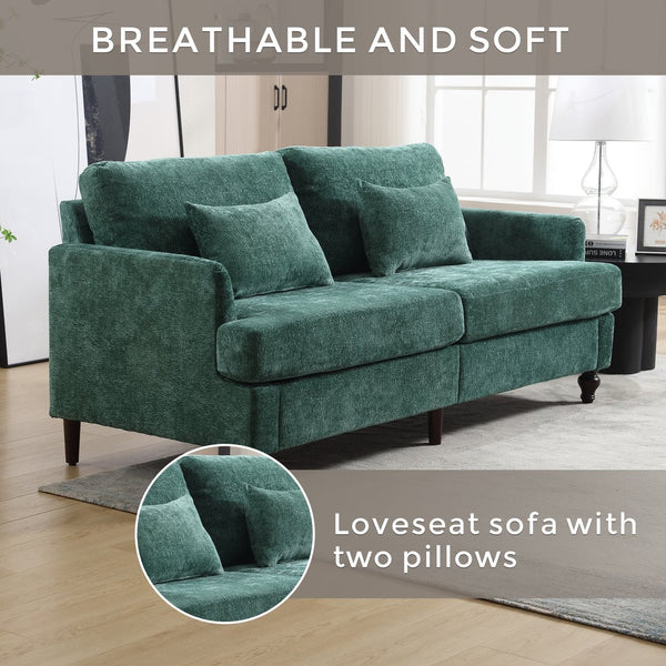 English Elm Mid Century Modern chenille loveseat with solid wood frame, detachable cushions, breathable fabric couch Emerald W395P151896
