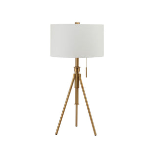 English Elm Vintage Tripod Floor Lamp with Stained Gold Metal Legs, Ivory Shade, Pull Switch, Adjustable Height Brushed Gold 29 L x 16 W x 12 H B2741P317231