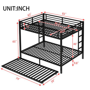 English Elm Queen Metal Bunk Bed With Twin Trundle - Stylish Space-Saving Solution For Shared Bedrooms Or Guests W1580S00131-GIGA
