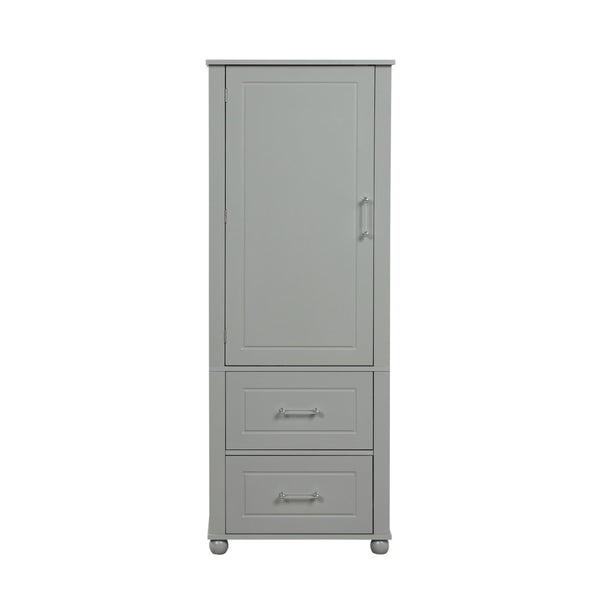 English Elm Tall Freestanding Bathroom Cabinet Two Drawers Adjustable Shelves Matte Mdf Storage Grey N725P407739E