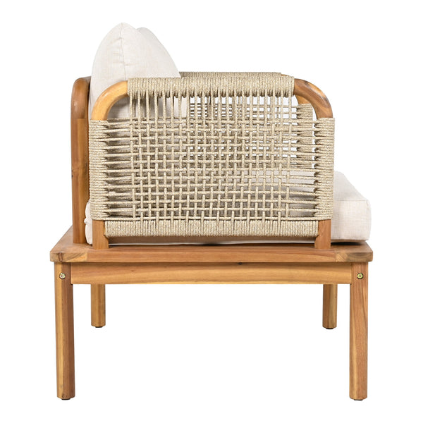 English Elm Christopher Knight Home® - Outdoor Acacia Wood Club Chair With Handwoven Rope, Water-Repellent Cushions For Ultimate Comfort N757P242994B