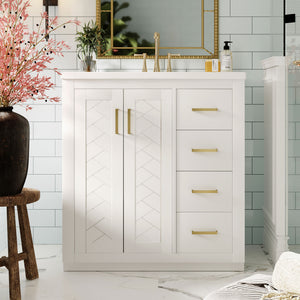 English Elm 30'' Elegant Bathroom Vanity Set With Ceramic Sink, Soft-Close Drawers & Retro Design For Storage N710P191947K