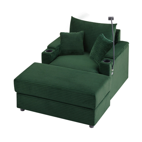 English Elm 41.7" Modern Style Single Sofa Couch With Movable Ottoman, Storage, Usb Ports & Cup Holders, Green N719S001841F