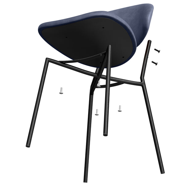 English Elm Set of 4 Upholstered PU Leather Dining Chairs with Curved Backrest and Slim Metal Legs for Stylish Homes Blue W3010P291313