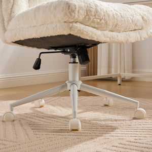 English Elm W26.4 Plush faux alpaca wide seat office chair with double cushion, 360° swivel, ergonomic chic design Cream W1143P369105