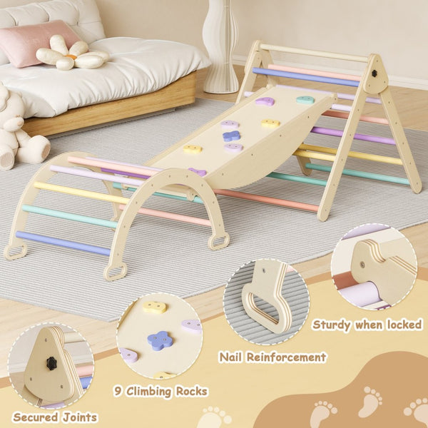 English Elm 5 in 1 Pikler Triangle Wooden Climbing Set Montessori Toddler Indoor Play Gym T3210P426420