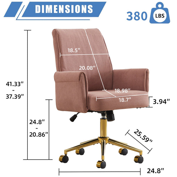 English Elm Mid-back Pink Corduroy Office Chair with Memory Foam Cushion, Ergonomic S-curve Support & Armrests W2311P323757