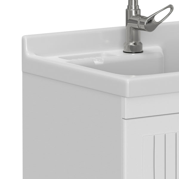 English Elm Murphy Beadboard Laundry Sink Cabinet with Deep Abs Basin and Chrome Faucet Included B136P427217