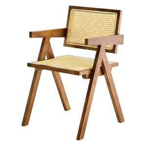 English Elm 2 Walnut Dining Chairs With Rattan Weaving – Ergonomic Solid Wood Armrests For Stylish Comfort W2720P237606