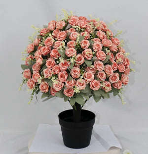 English Elm 24-inch Faux Rose Arrangement Uv Resistant Silk Blooms Set of Two Cement Potted Decor Green,Pink W2945P458445