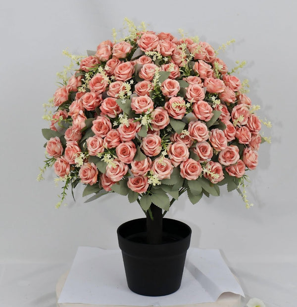 English Elm 24-inch Faux Rose Arrangement Uv Resistant Silk Blooms Set of Two Cement Potted Decor Green,Pink W2945P458445