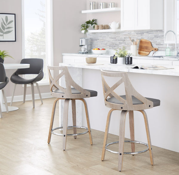 English Elm Fixed-height Swivel Counterstools Mahogany Wood Chrome Footrest Velvet Seat Set of 2 B202S01743