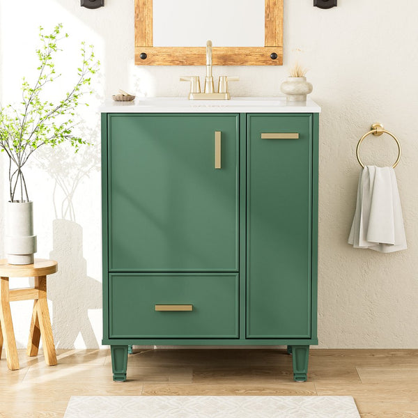 English Elm Christopher Knight Home® - 24" Bathroom Vanity with Ceramic Sink, Solid Wood Frame, Soft-Close Drawers & Ample Storage Appeal Green N759P269734F