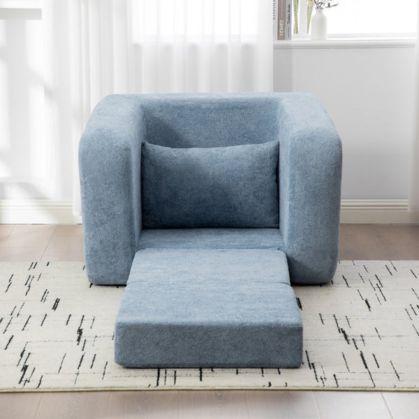English Elm 40" Chenille Cloud Floor Chair Convertible Sleeper Sofa Lounge for Dorm Apartment Bedroom Light Blue W3118P388897