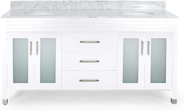 English Elm Christopher Knight Home® - 73'' Luxury Bathroom Vanity with Marble Top & Dual Ceramic Sinks, Freestanding 4-Door 3-Drawer Cabinet White N759S999013K