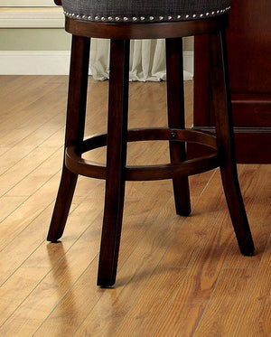 English Elm Bar Chairs 2Pc Set - Elegant Gray Upholstered Stools With Dark Oak Legs & Nailhead Trim For Comfort B2741P339261