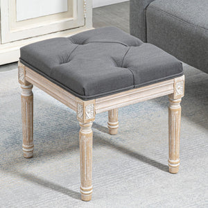 English Elm HOMCOM Vintage Tufted Ottoman 16" Linen-Feel Footstool with Carved Wood Legs, Grey Accent Seat W2225P217637