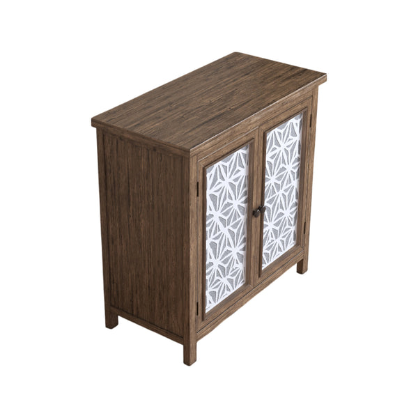 English Elm Rustic Vintage Wood Storage Cabinet with Metal Frame & Linen Doors, Dustproof Geometric Design, Easy Assembly W808P245584