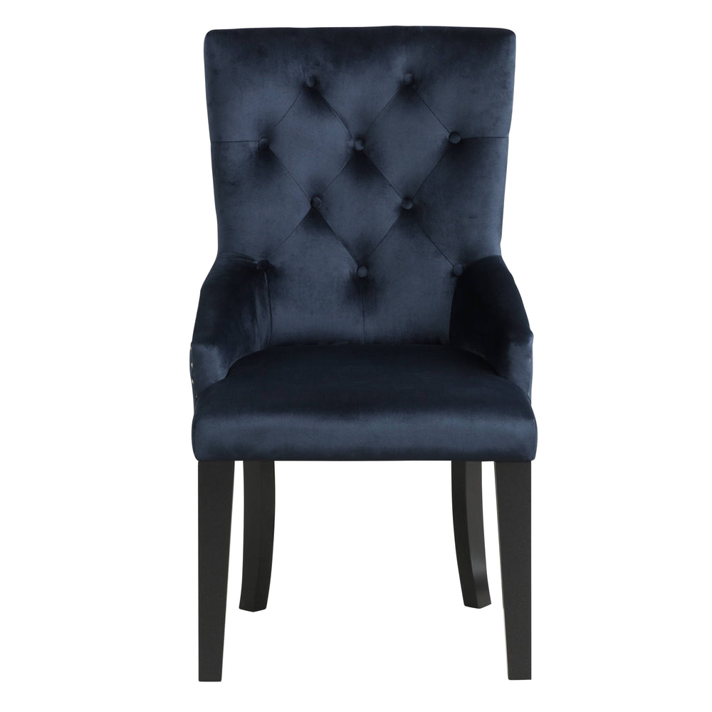 English Elm Luxury Parson Side Chair Dark Navy Velvet Upholstered Padded Tufted Back Nailhead Trim Ring-Back Comfort - Elegant Dining Accent Seat B2741P345242